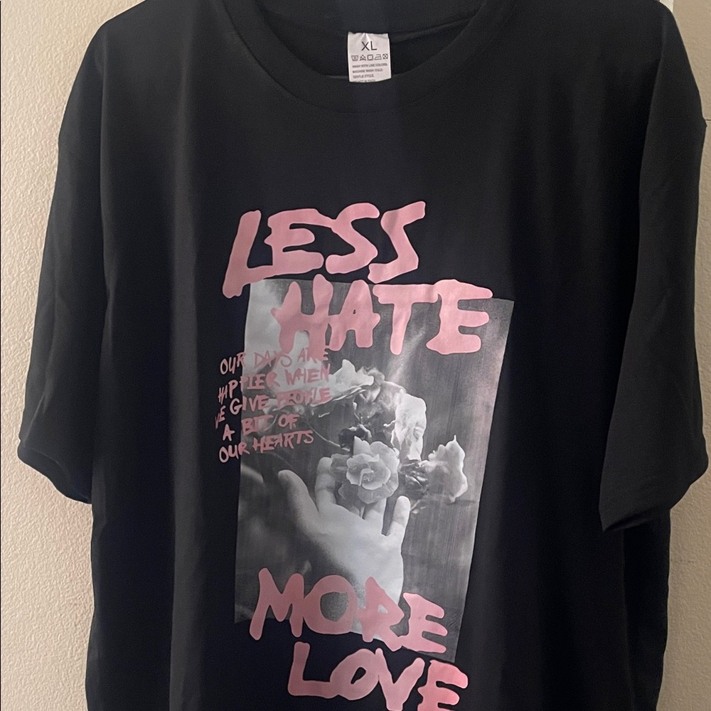 Black Graphic Tee with Pink Accents